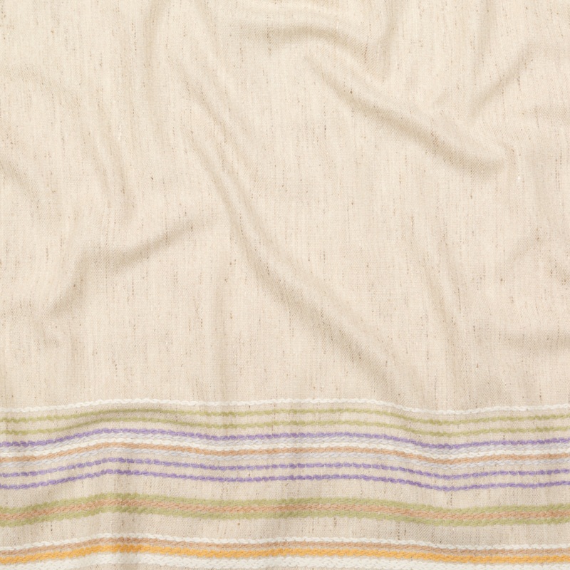 Italian Almond Milk Wool Woven Panel with Multicolored Stripes