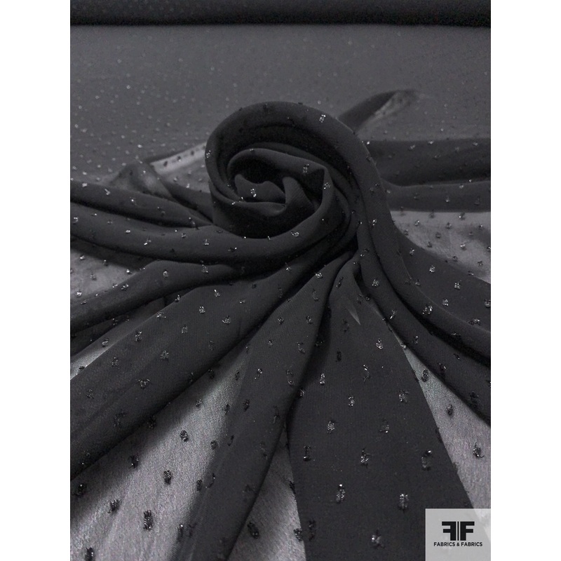 Italian Metallic Clip Chiffon – Black Fabric by the Yard