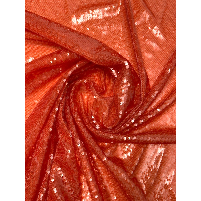 Sheer Fish Scale Sequins on Tulle – Blood Orange Fabric by the Yard