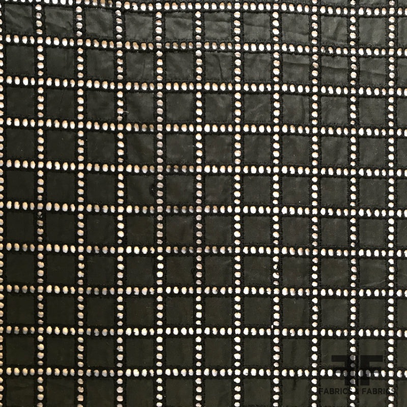Windowpane Check Cotton Eyelet – Black Fabric by the Yard