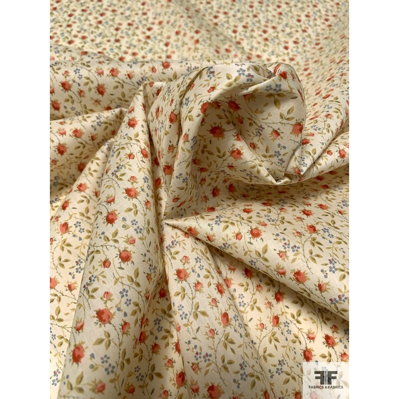 Ditsy Floral Printed Cotton Lawn – Cream / Coral / Periwinkle / Light Green Fabric by the Yard