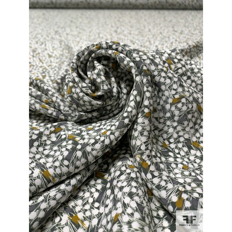 Ditsy Leaf Matte-Side Printed Silk Charmeuse – Dark Sage / Olive / Off-White Fabric by the Yard