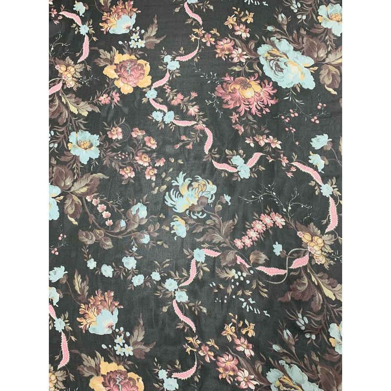 Double Border Floral Printed  Silk Chiffon – Blue / Pink / Multicolor Fabric by the Yard