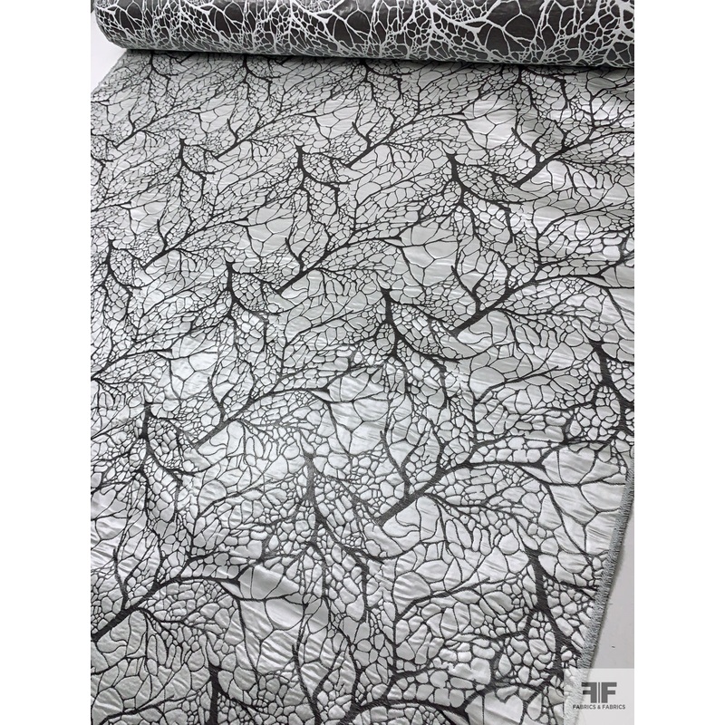 Italian Double-Sided Branch Silhouette Brocade – Pearl White / Pearl Dark Grey Fabric by the Yard