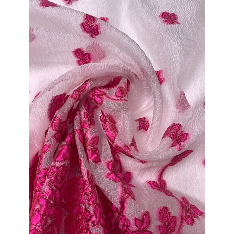Italian Floral Fil Coup Polyester Organza with Lurex Panel – Magenta / White Fabric by the Panel