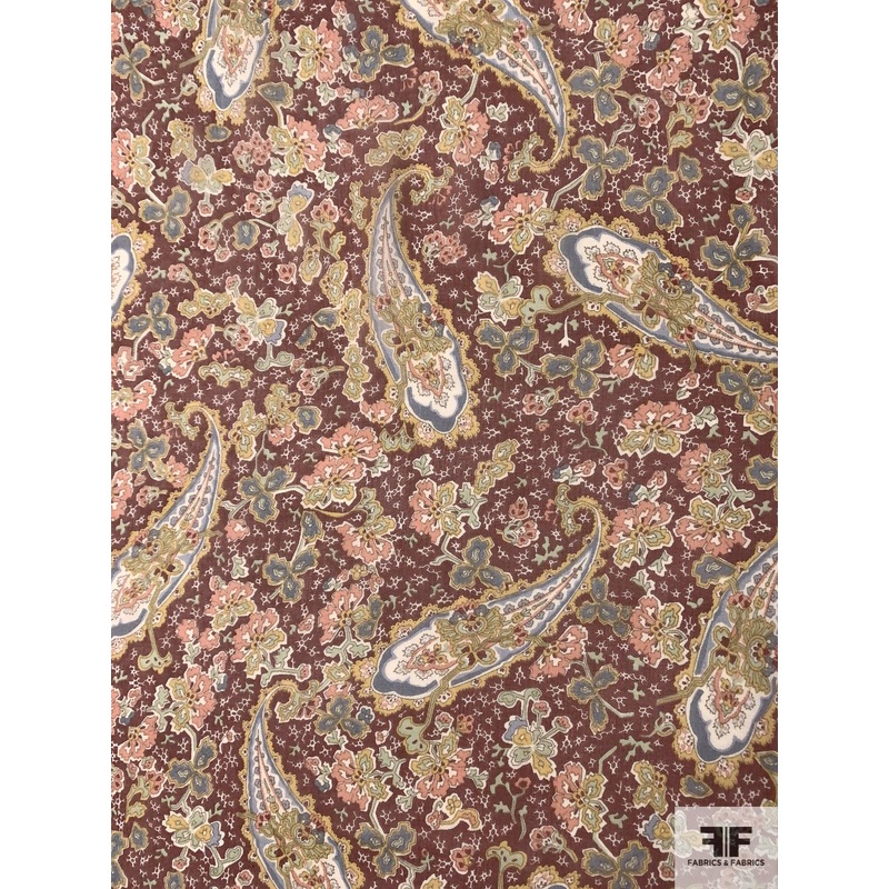 Paisley Printed Silk Chiffon – Dusty Maroon / Multicolor Fabric by the Yard
