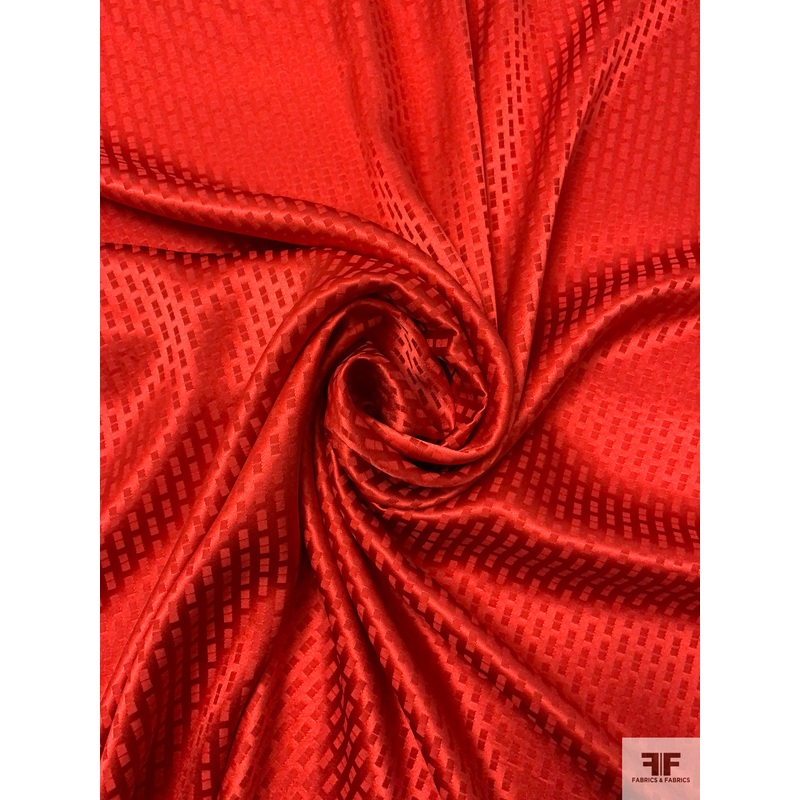 Pixel Squares Jacquard Silk Charmeuse – Deep Orange Fabric by the Yard