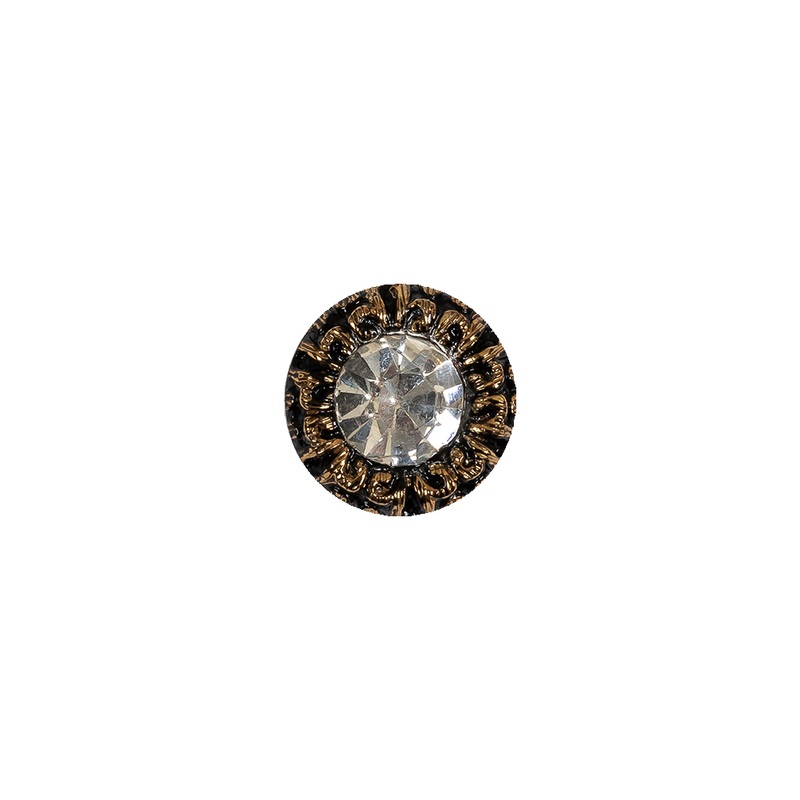 Vintage Antique Gold and Black Classical Shank Back Glass Button with Rhinestone Core – 17L/10.5mm
