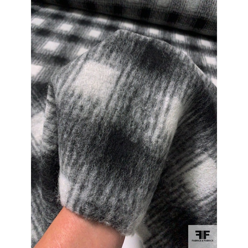 Bold Plaid Wool-Like Jacket Weight Knit – Black / Ivory Fabric by the Yard