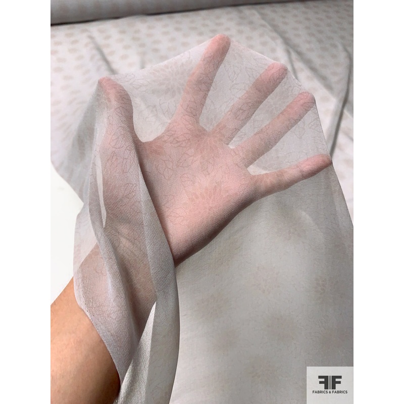 Faintly Floral Printed Silk Chiffon – Light Grey / Dusty Rose Fabric by the Yard