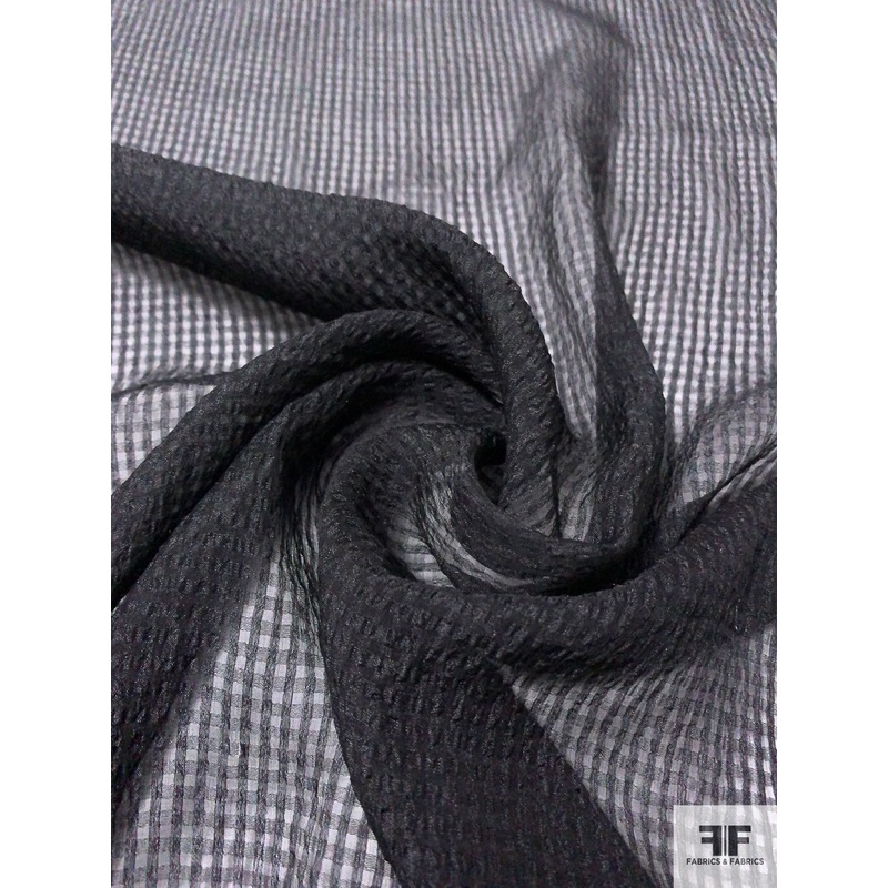 Finely Puckered Gingham Check Silk Chiffon – Black Fabric by the Yard