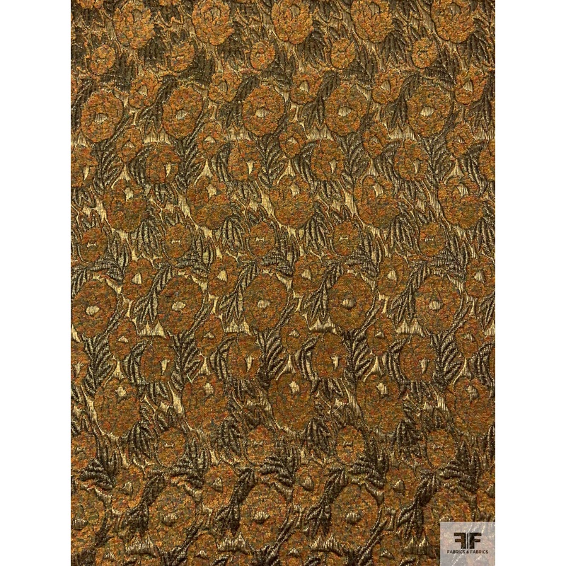 French Leaf and Floral Novelty Chenille Metallic Brocade – Ochre / Antique Gold / Black / Multicolor Fabric by the Yard