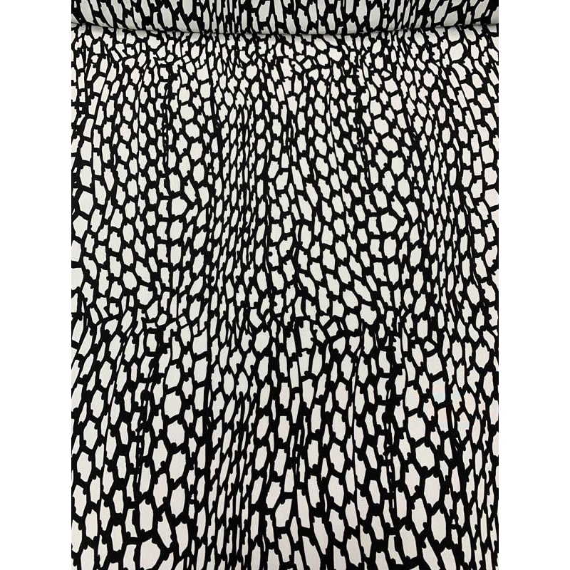 Italian Abstract Animal Printed Silk Crepe de Chine – Black /  White Fabric by the Yard