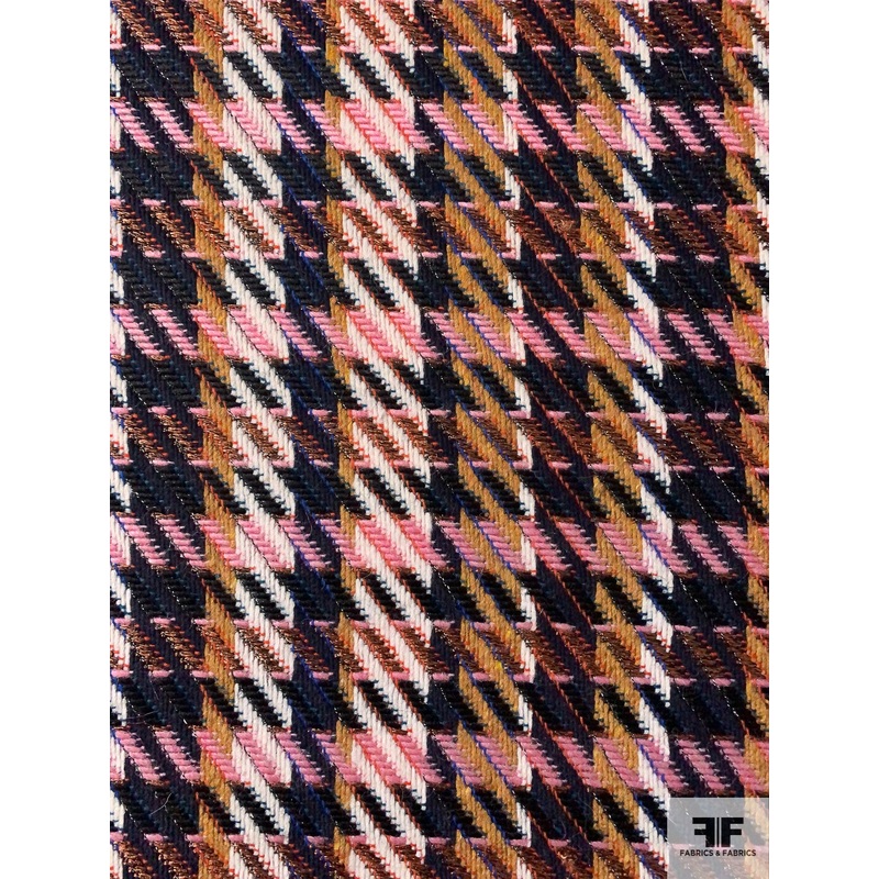 Italian Glam Plaid Ladies Jacket Weight Suiting – Turmeric / Pink / Navy / Ivory Fabric by the Yard