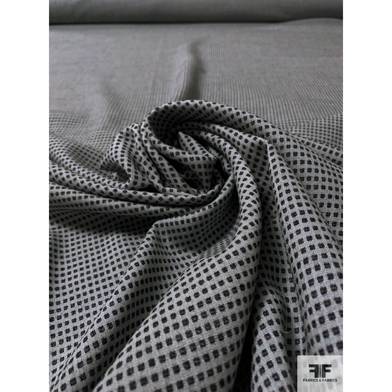 Italian Micro Box Grid Slightly Textured Wool Suiting – Light Grey / Black Fabric by the Yard
