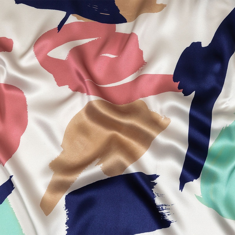 Mood Exclusive Italian Mint, Estate Blue and Pink Brushstrokes Silk Charmeuse