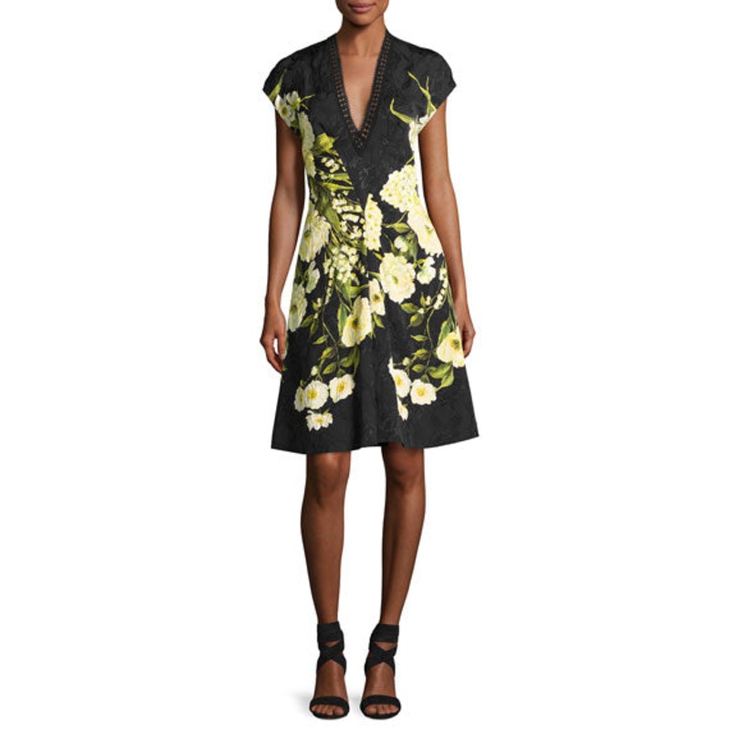 Naeem Khan Floral Arrangement Jacquard Brocade Panel – Yellow / Black Fabric by the Panel