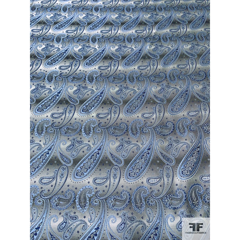 Paisley Silk Necktie Jacquard Brocade – Shades of Blue / Grey Fabric by the Yard