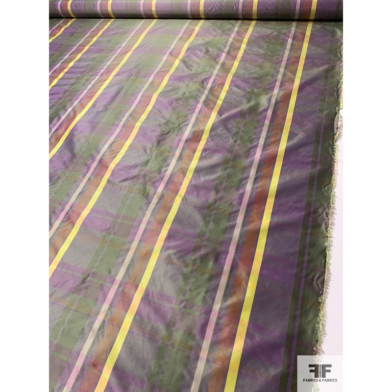 Plaid Yarn-Dyed Silk Taffeta – Purple / Green / Yellow / Burnt Orange Fabric by the Yard