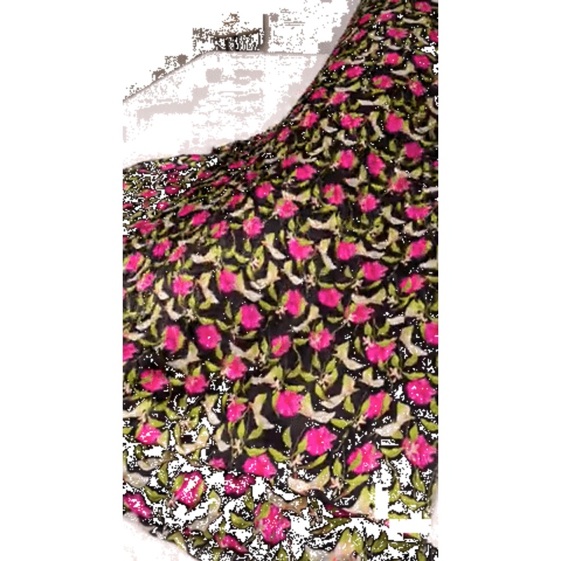 Vibrant Floral Printed Silk Charmeuse – Magenta / Green / Black Fabric by the Yard
