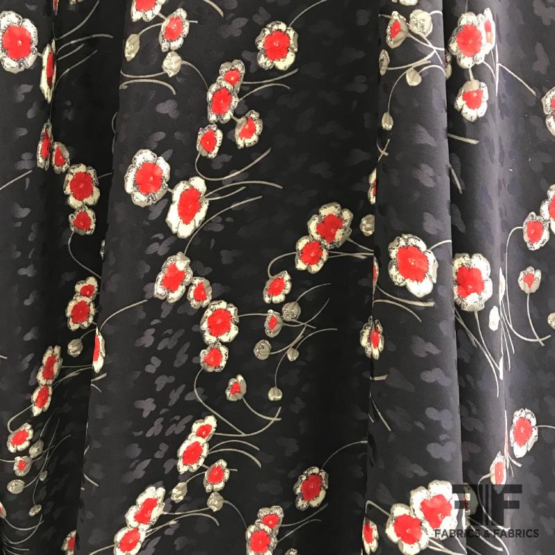 Floral Silk Jacquard – Midnight Plum/Red/Off White Fabric by the Yard