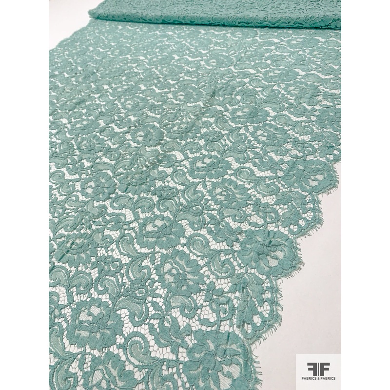 French Double Scalloped Chantilly Lace with Slight Cording – Aqua Fabric by the Yard
