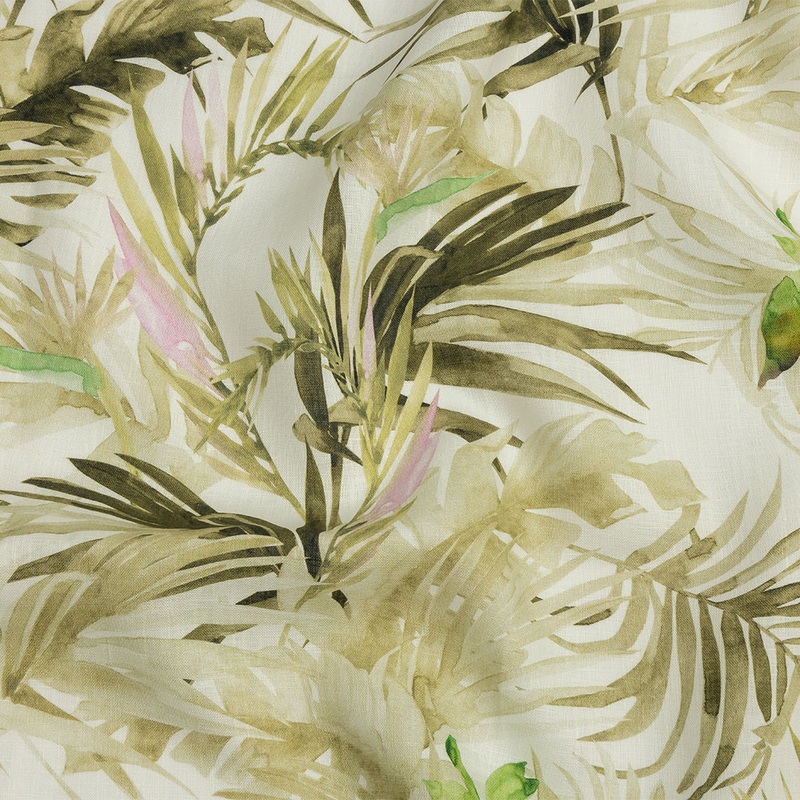 Green Palm Fronds Medium Weight Linen Woven