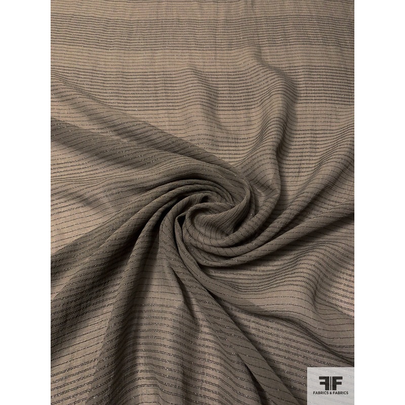 Heavy Silk Chiffon with Horizontal Lurex Pinstripes – Smoky Olive / Black Fabric by the Yard