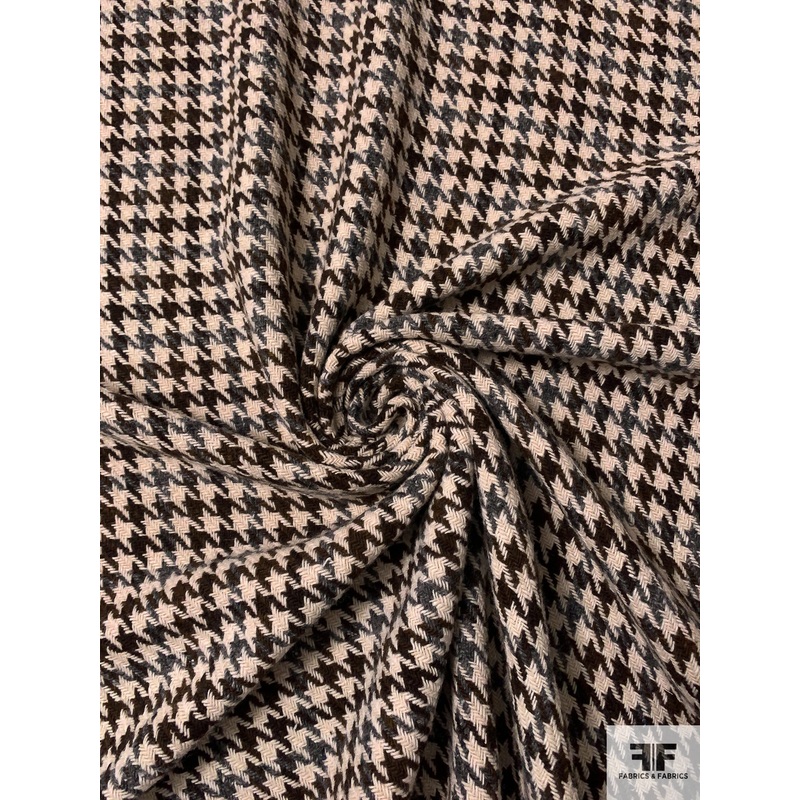Houndstooth Jacket Weight Tweed – Brown / Light Beige / Heather Grey Fabric by the Yard