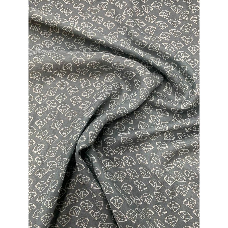 Italian Diamonds Printed Satin Silk Chiffon – Teal-Grey / White Fabric by the Yard