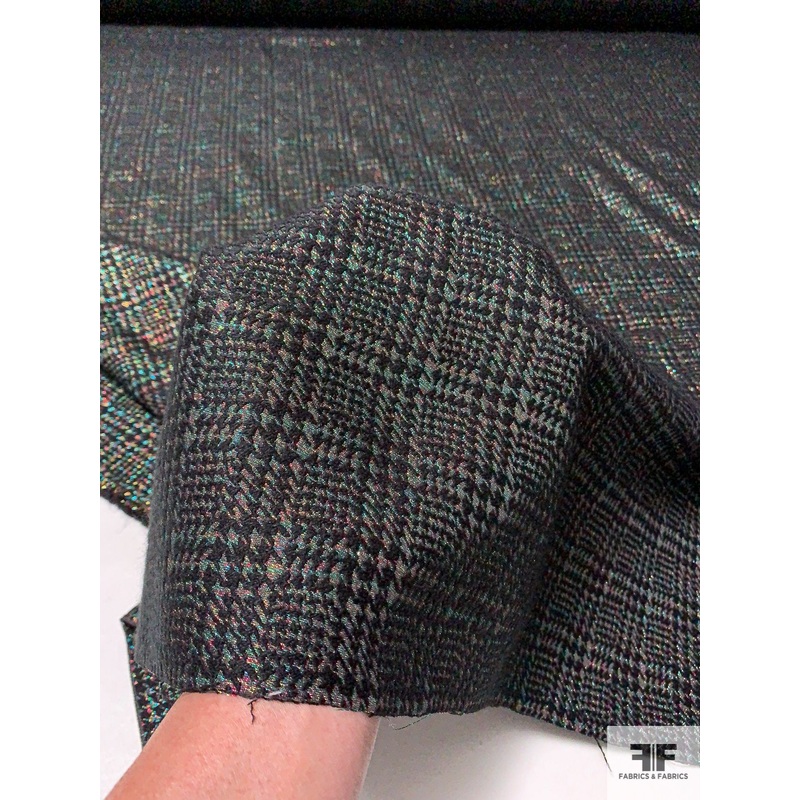 Italian Glen Plaid Aurora Borealis Lurex Suiting – Multicolor / Black Fabric by the Yard