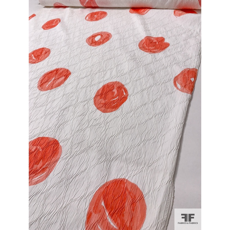 Italian Painterly Circles Printed Textured Lightweight Brocade – Salmon Orange / White Fabric by the Yard