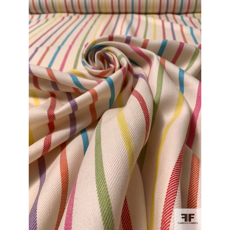 Made in England Vertical Striped Wool Suiting – Cream / Multicolor Fabric by the Yard