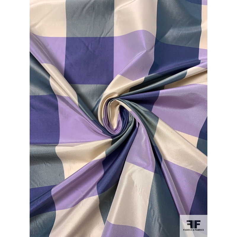Plaid Yarn-Dyed Silk Taffeta – Purple / Lavender / Grey / Beige Fabric by the Yard