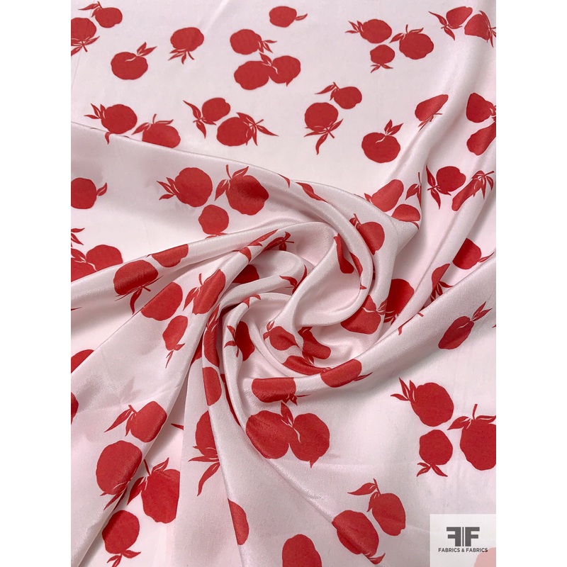 Pomegranate Printed Washed Finish Silk Crepe de Chine – Cherry Red / Washed Pastel Pink Fabric by the Yard