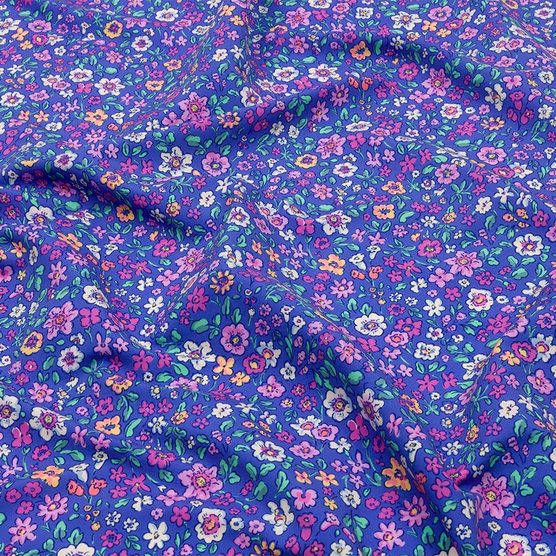 Recycled Polyester Swim Trunk Fabric – Blue and Purple Floral – July Doodles Print – Mood Exclusive Malibu Collection