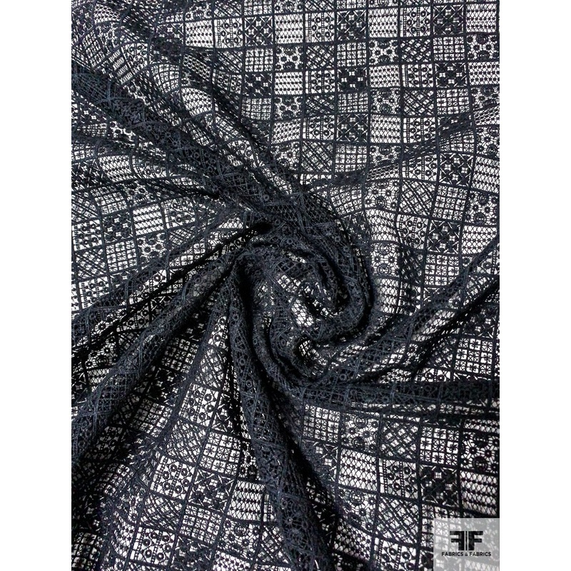 Swiss Geometric Box Designs Fine Cotton Guipure Lace – Black Fabric by the Yard