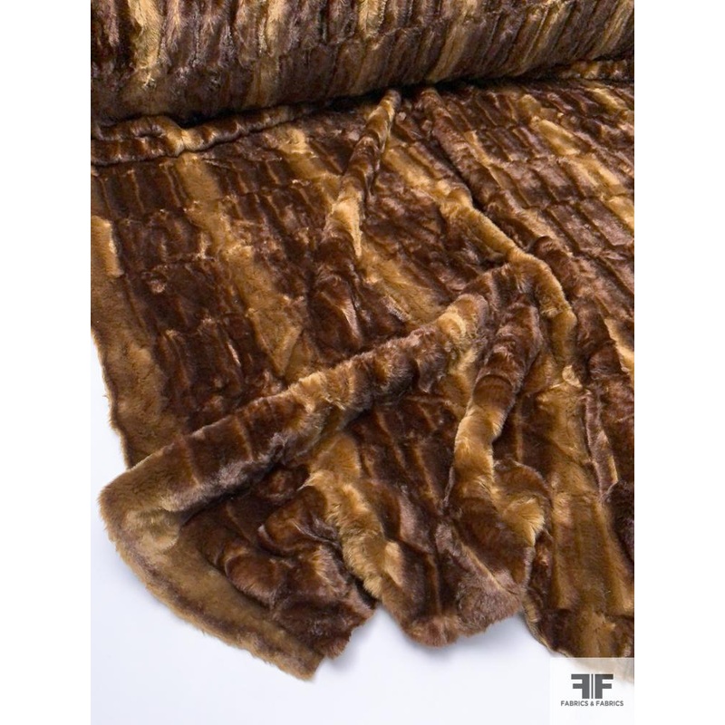 Ultra Soft Embossed Vertical Striped Faux Fur – Brown / Caramel Fabric by the Yard