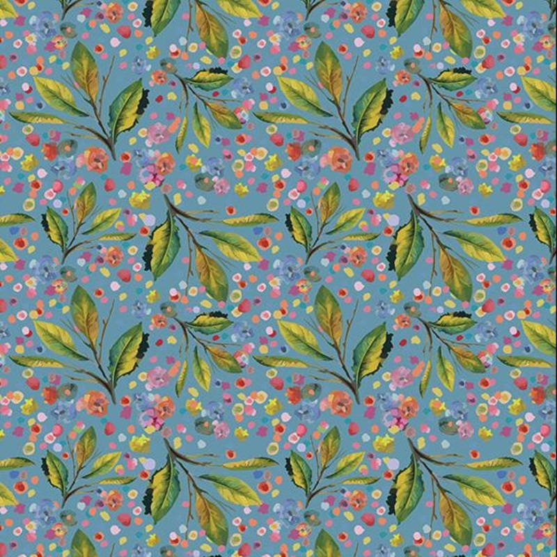 Whimsical Flower Garden / Leaf Clusters in Blue
