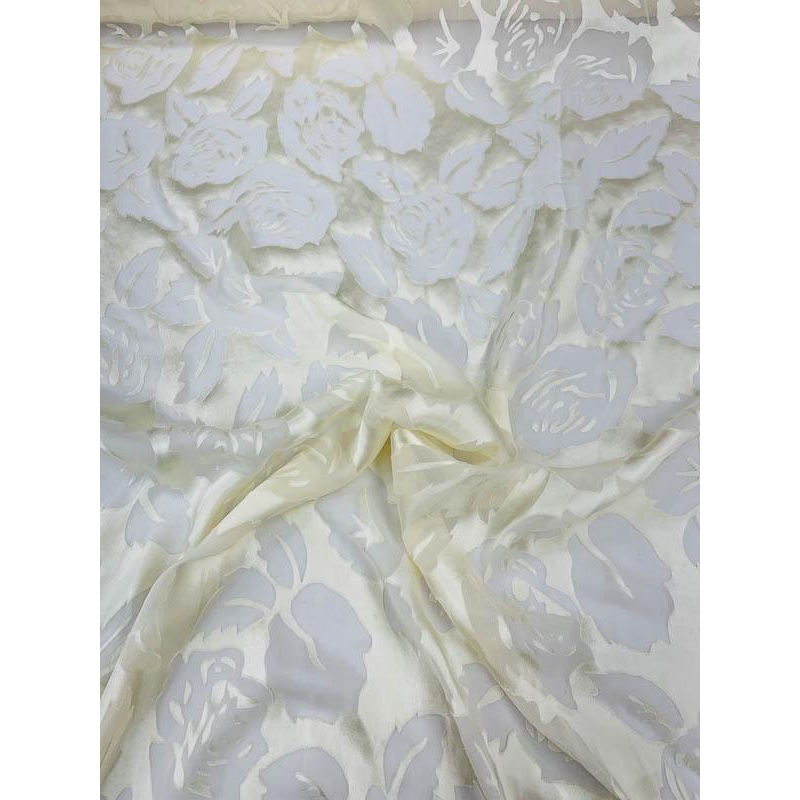 Abstract Floral Burnout Silk Chiffon – Cream Fabric by the Yard