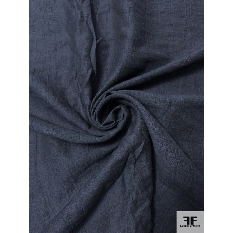 Crinkled Linen Look Poly-Cotton – Earthy Navy Fabric by the Yard