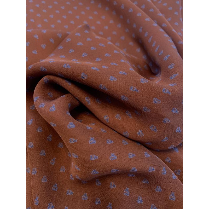 Ditsy Printed Silk Georgette – Brown / Blue Fabric by the Yard