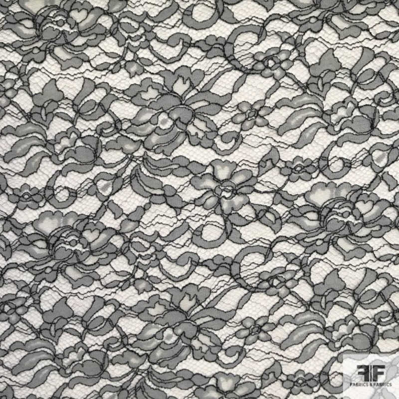 Double Scalloped Leavers Lace – Grey/Navy Fabric by the Yard