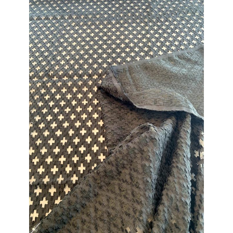 Italian Art Deco Poly Rayon Chenille on Organza – Black Fabric by the Yard