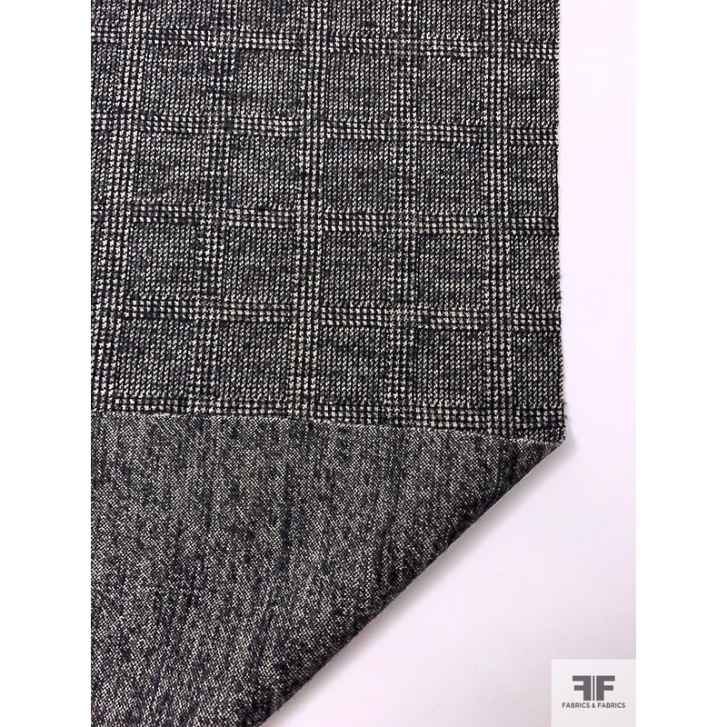 Italian Glen Plaid Jacket Weight Knit – Midnight Navy / Light Ecru Fabric by the Yard