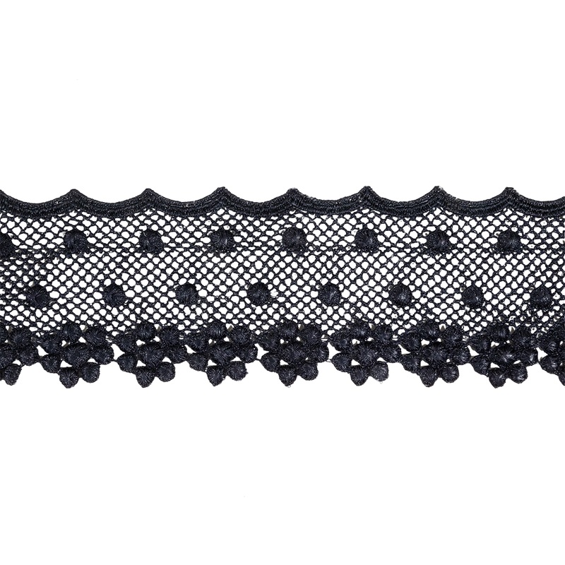 Navy Dimensional Flowers and Net Venise Lace Trim – 2.875″