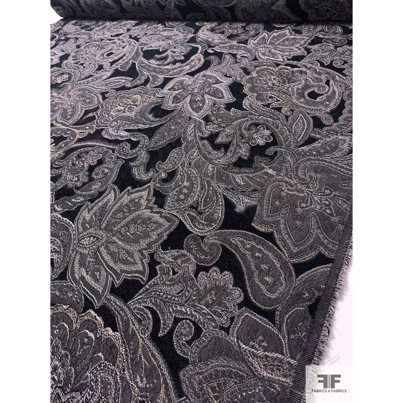 Paisley Floral Tapestry-Look Brocade – Grey / Black / Beige Fabric by the Yard