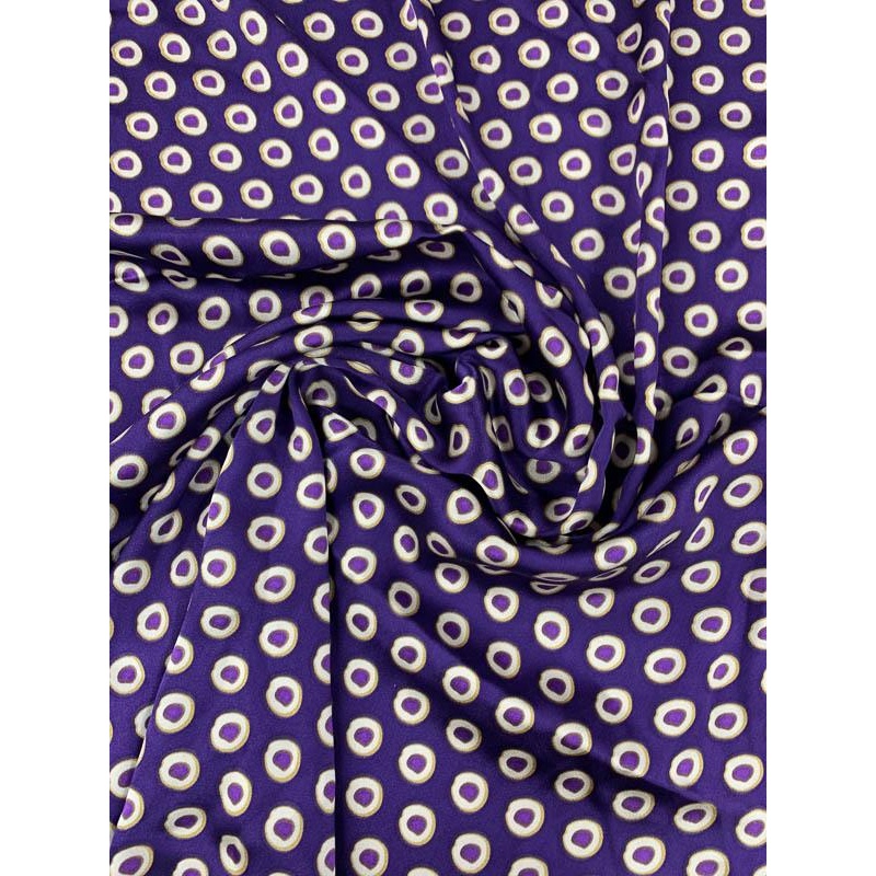 Polka Dot Printed Stretch Silk Charmeuse – Purple / Mustard / White Fabric by the Yard