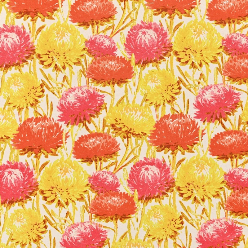Printed Poly Cotton Crysanthium Yellow 140cm
