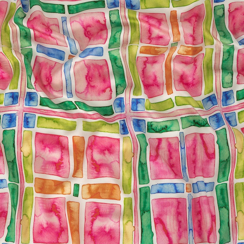 Rayon Challis – Rainbow Watercolor Plaid – Jujube Jubilee Print – Mood Exclusive Sugar Collection